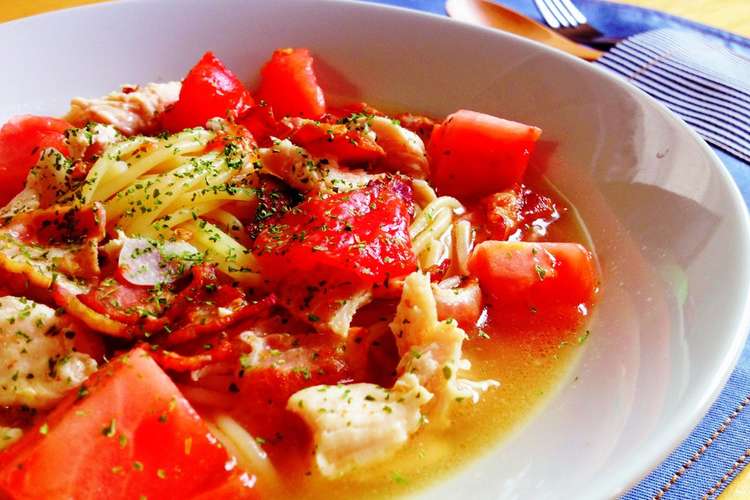 生トマトとチキンのスープパスタ レシピ 作り方 By Emey クックパッド 簡単おいしいみんなのレシピが355万品