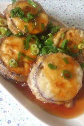 なすの挽き肉はさみ揚げ♪甘酢あんかけ