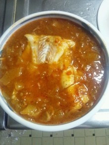 ７月１０日晩飯　【鱈のミートソース煮込】の画像