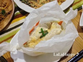 ささみ・野菜のマヨソース・レンジ包み蒸し