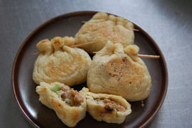 イカそぼろと納豆のきつね焼き