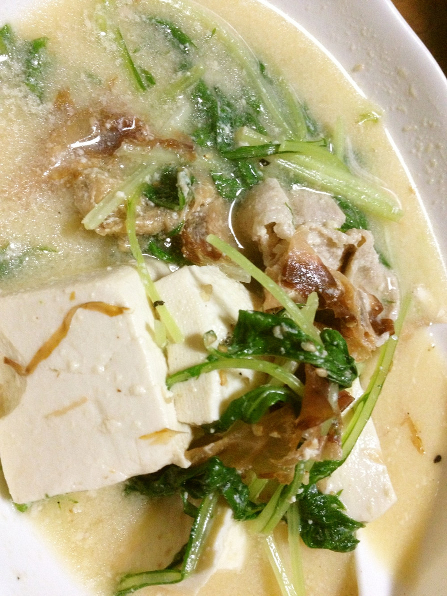 ☆豚と豆腐と水菜de豆乳鍋風スープ☆の画像