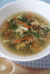 豆苗とにんじんの玉子スープ
