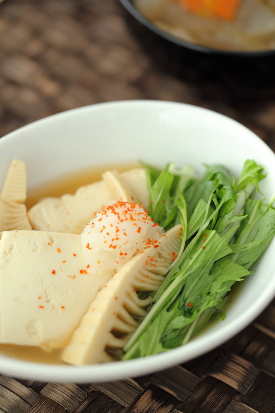 しゃきしゃき水菜と豆腐・筍のさっと煮の画像
