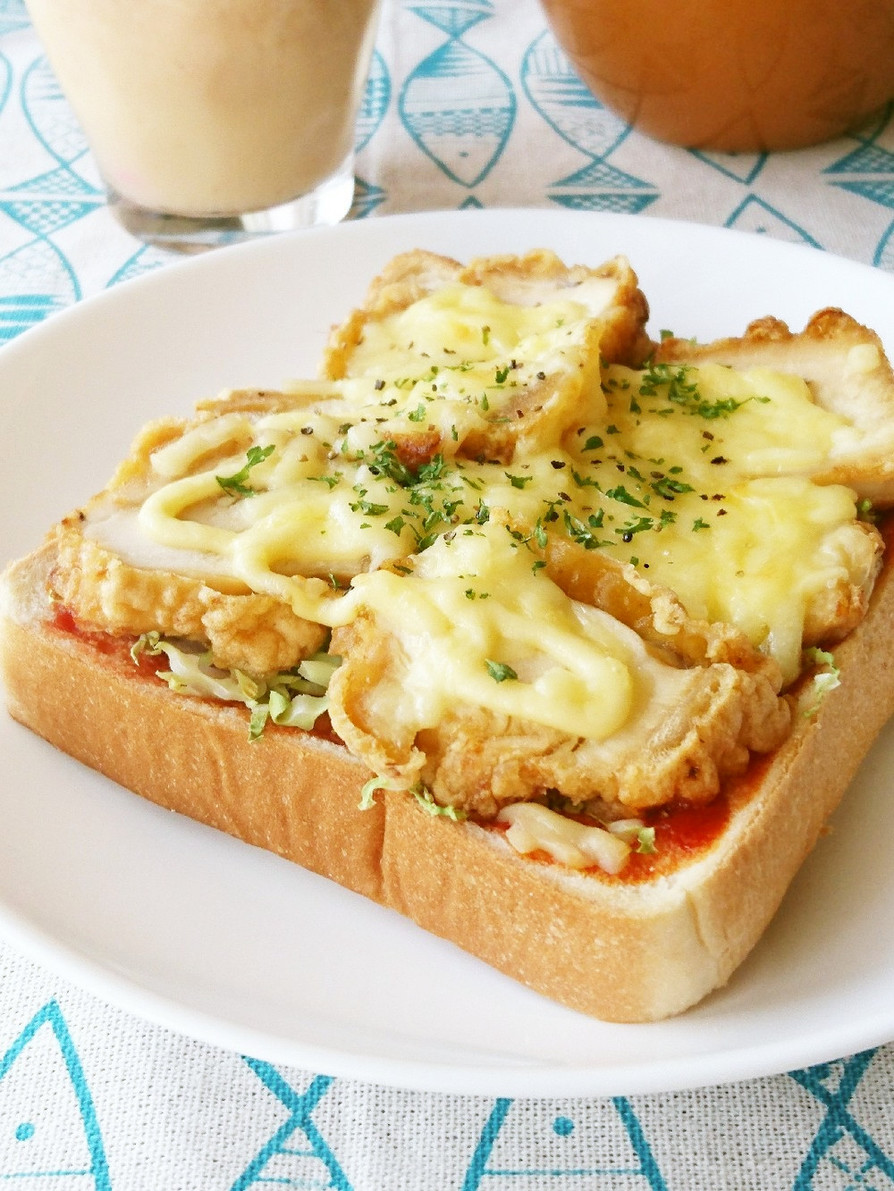 残った唐揚げリメイク☆チーズトーストの画像