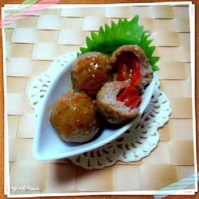お弁当に♪フレッシュな♡ミニトマト肉団子