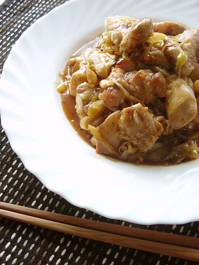 長ねぎと鶏肉の甘酢炒め。