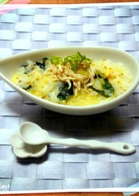 レンジで鶏と卵の中華粥(雑炊)