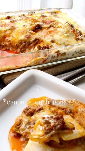 白菜と挽肉のポテト生クリームグラタン