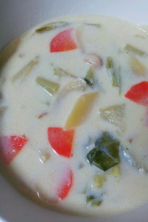 野菜とベーコンの牛乳スープの画像
