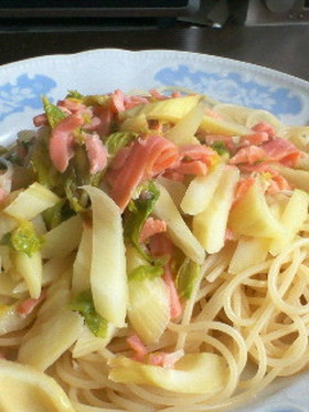 サーモンとセロリの春色パスタ
