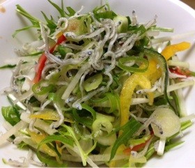 九条ネギと水菜とじゃこのサラダ