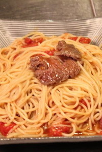 98.鹿スライス肉のトマトスパゲティー