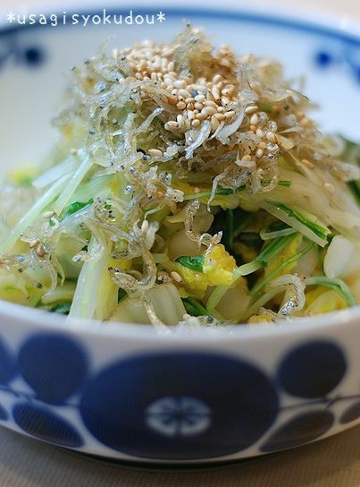 白菜と水菜でカリカリジャコソース和えの画像