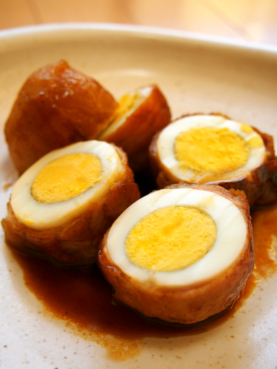 お弁当に◎簡単♪ゆで卵の肉巻き☆照り焼きの画像