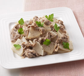 大根と豚こま肉のマヨネーズソテー