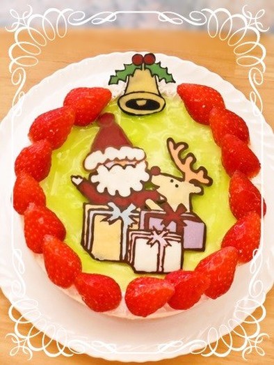 クリスマスケーキ♡苺でリース風♫の写真