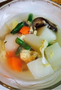 野菜ゴロゴロ☆かぶのかき玉中華スープ