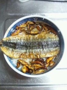 １０月２日晩飯　【秋刀魚のかば焼き丼】の画像