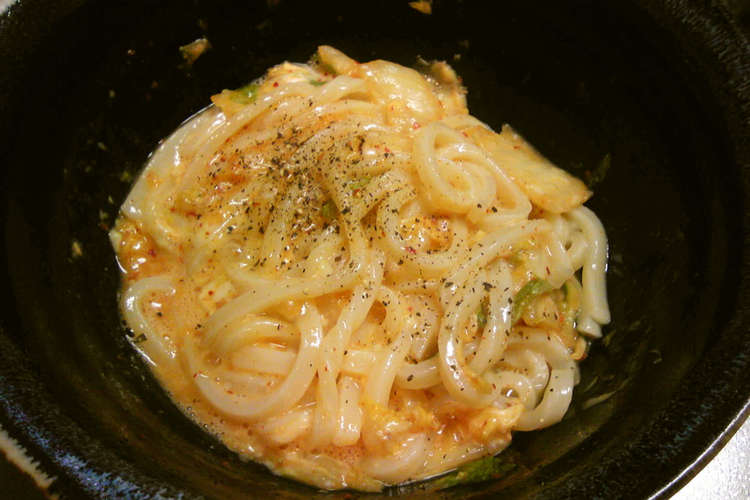 冷凍うどんでレンチン キムチーズうどん レシピ 作り方 By 黄太郎 クックパッド 簡単おいしいみんなのレシピが352万品