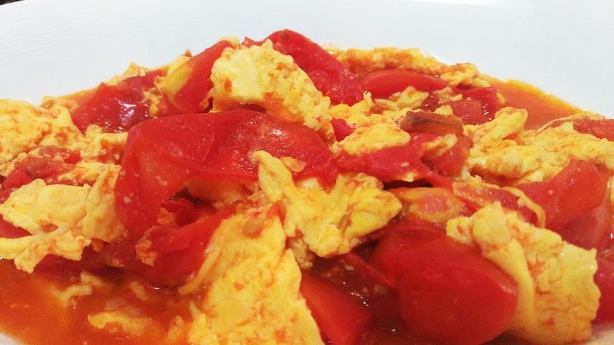 西紅柿炒鶏蛋～トマトと卵の炒めの画像