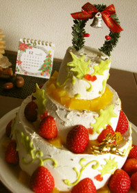 クリスマスシフォン３段ケーキ☆彡