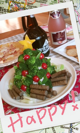 X'masブロッコリーツリー牛蒡の薪添え
