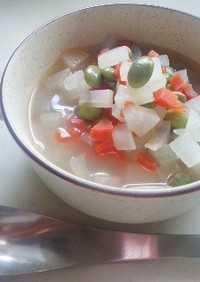 １０分で簡単☆根菜と枝豆の優しいスープ☆