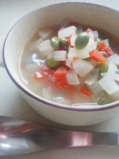 １０分で簡単☆根菜と枝豆の優しいスープ☆の画像