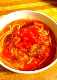 料理男子のトマトスープスパゲティ
