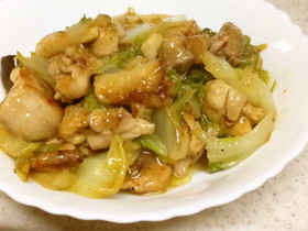 鶏もも肉、白菜、エリンギ炒め