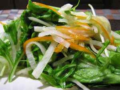漬物風レタスと水菜と大根の昆布茶サラダの写真