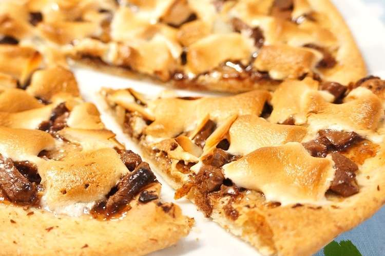 チョコとマシュマロの甘 いスイーツピザ レシピ 作り方 By Sacoママ クックパッド