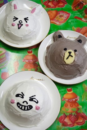 市販ロールケーキでラインキャラケーキ♪