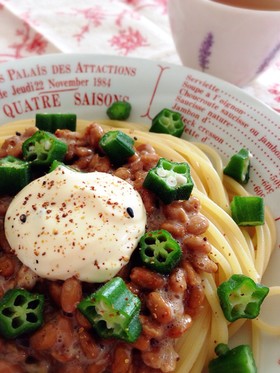 火を使わない♪オクラと納豆のパスタ