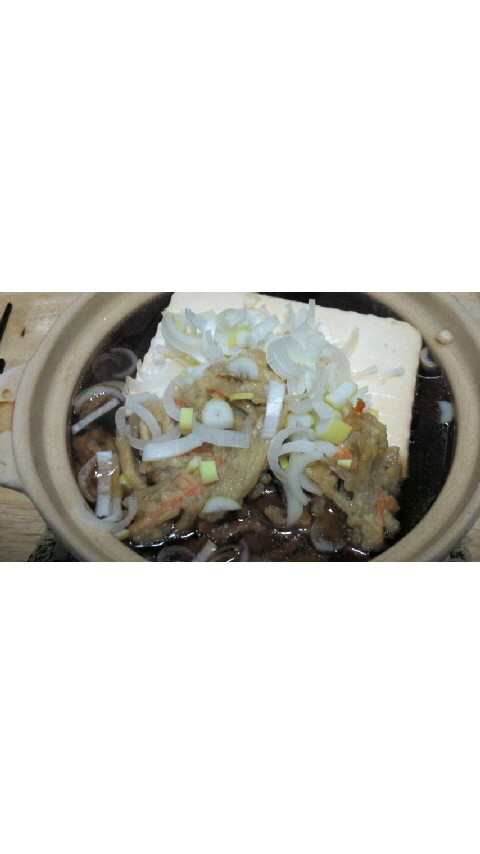 １人鍋、かき揚げ豆腐の画像