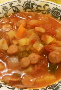 半端野菜とソーセージのトマトスープ