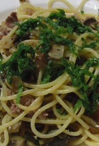 牛肉と野沢菜のパスタ