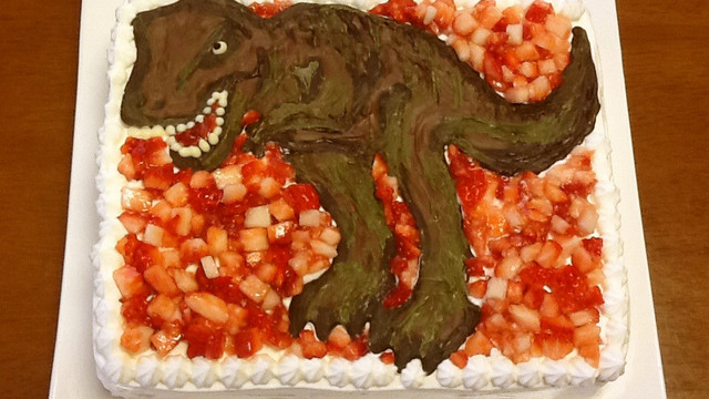 かっこいいティラノ 恐竜のキャラケーキ レシピ 作り方 By あそりママ クックパッド