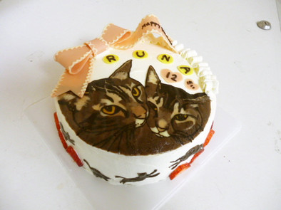 猫好きの為のバースデーケーキデザインの写真