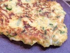モッチモチのネギチヂミ!豆腐で!