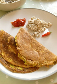 北インドの朝食クレープ：ひよこ豆のチーラ