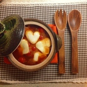 ハートのトマトキムチスープの画像