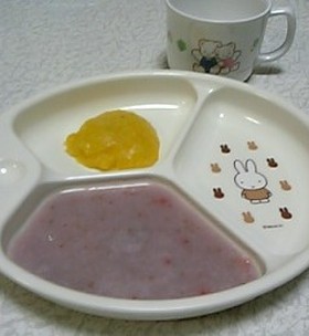 いちごがゆとひらめのかぼちゃ煮(離乳食)