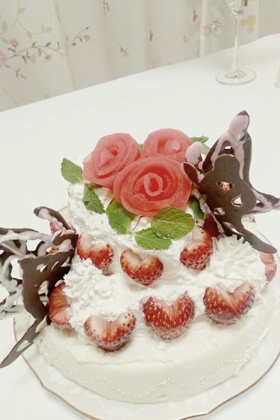 バラとチョウの簡単ウエディングケーキ♡の写真