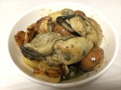 牡蠣とマッシュルームのガーリック炒めの写真