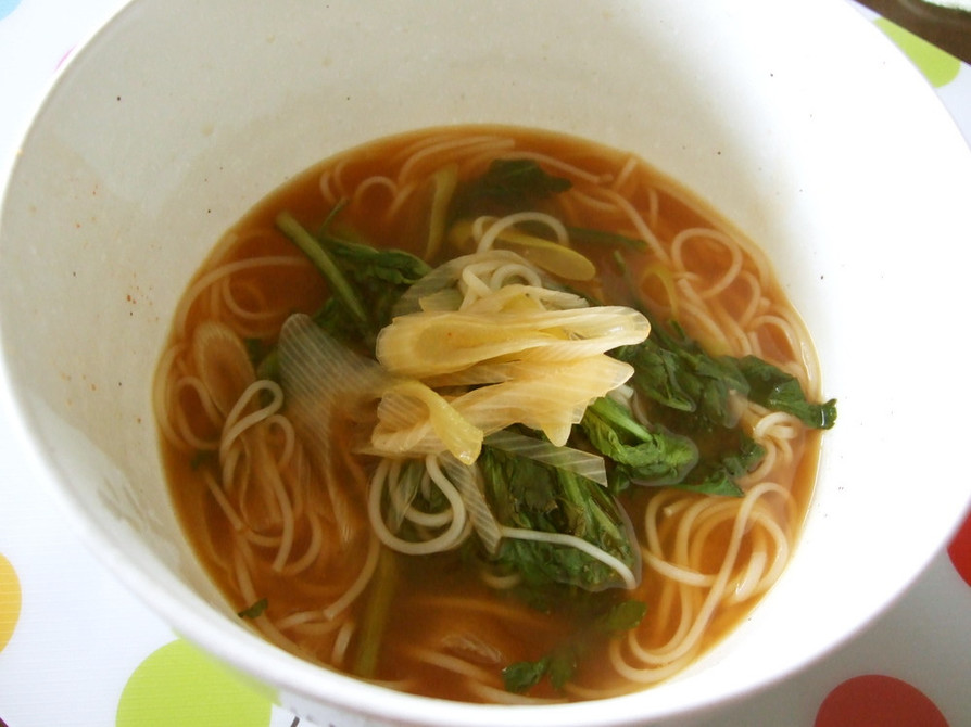 春菊とそうめんで食べるキムチスープ！の画像