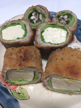豆腐と野菜の肉巻きカツ