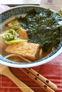 海苔・絹揚げ・白菜のプチッとキムチスープ