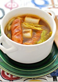 焼き葱とウインナーキャベツのキムチスープ
